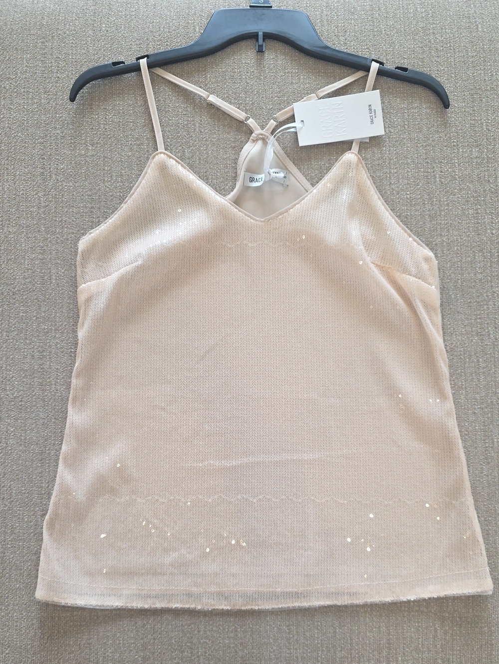 Grace Light Beige Sequin V-Neck Camisole